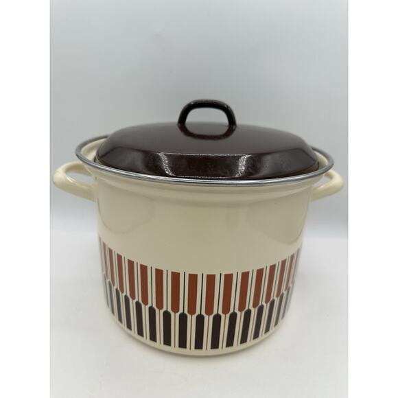 Vintage Moneta MCM Beige Brown Stock Pot 8-Quart Enamel with Lid Made in Italy - Picture 1 of 8